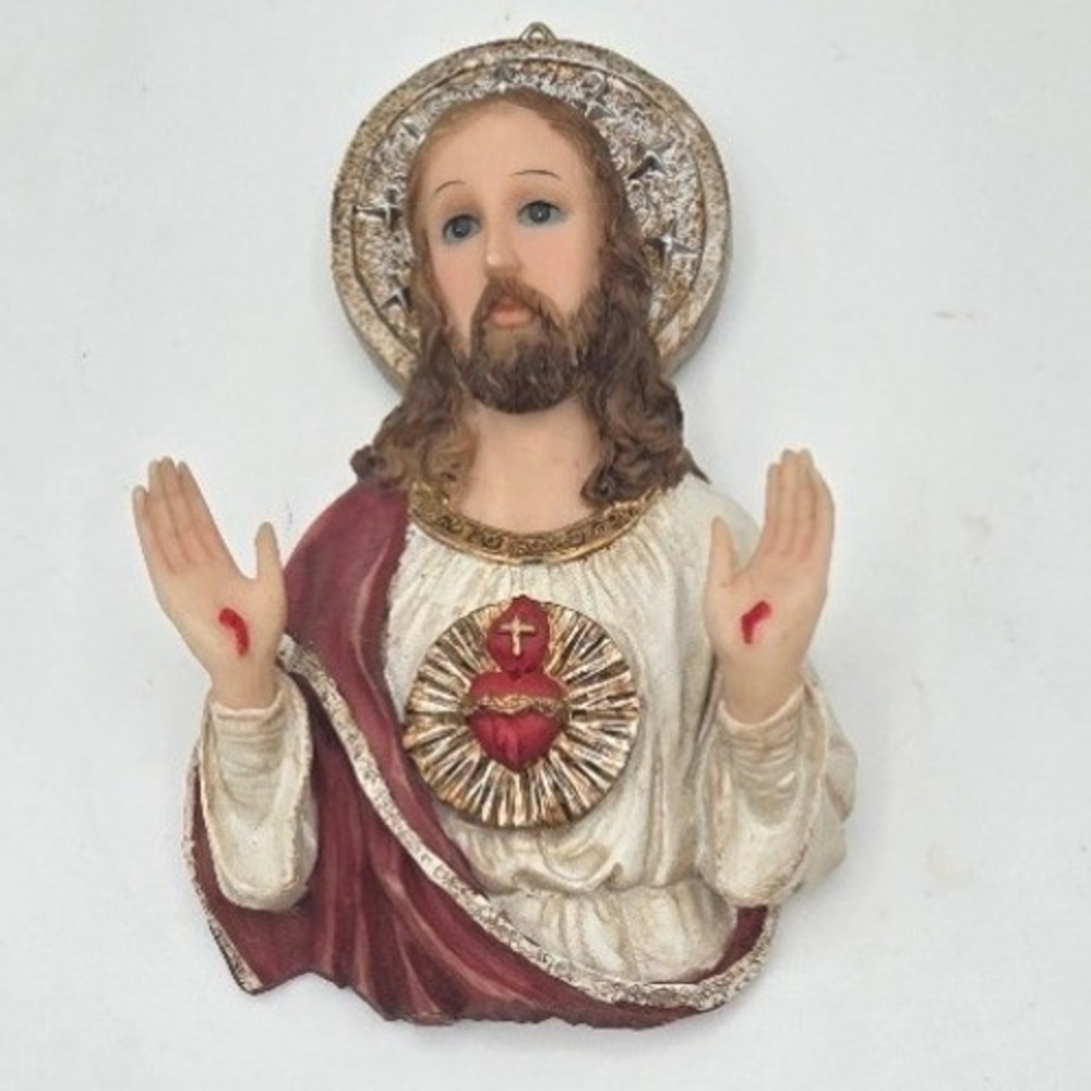 Vintage Santini Gold Resin Sacred Heart of Jesus Wall Plaque 3.5" (Made in Italy